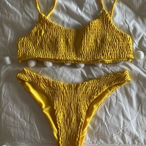 Yellow ruffled bathing suit